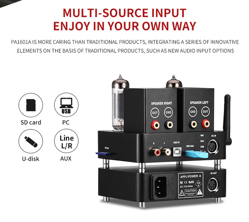 Бренд APPJ PA1601A 6J1+ 6P4 HIFI Wifi вакуумный ламповый усилитель Настольный Цифровой Аудио ламповый усилитель Hi-Fi музыкальный плеер без потерь