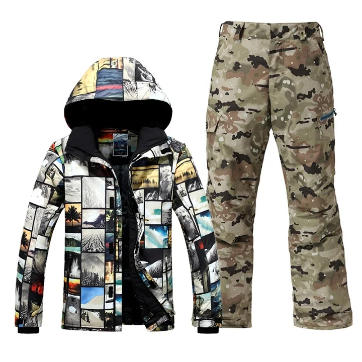 with camouflage pant GSOU горнолыжный костюм мужской,лыжный костюм мужской,горнолыжная куртка,сноуборд куртка мужской,лыжи куртка мужской,горнолыжные штаны - Цвет: with camouflage pant