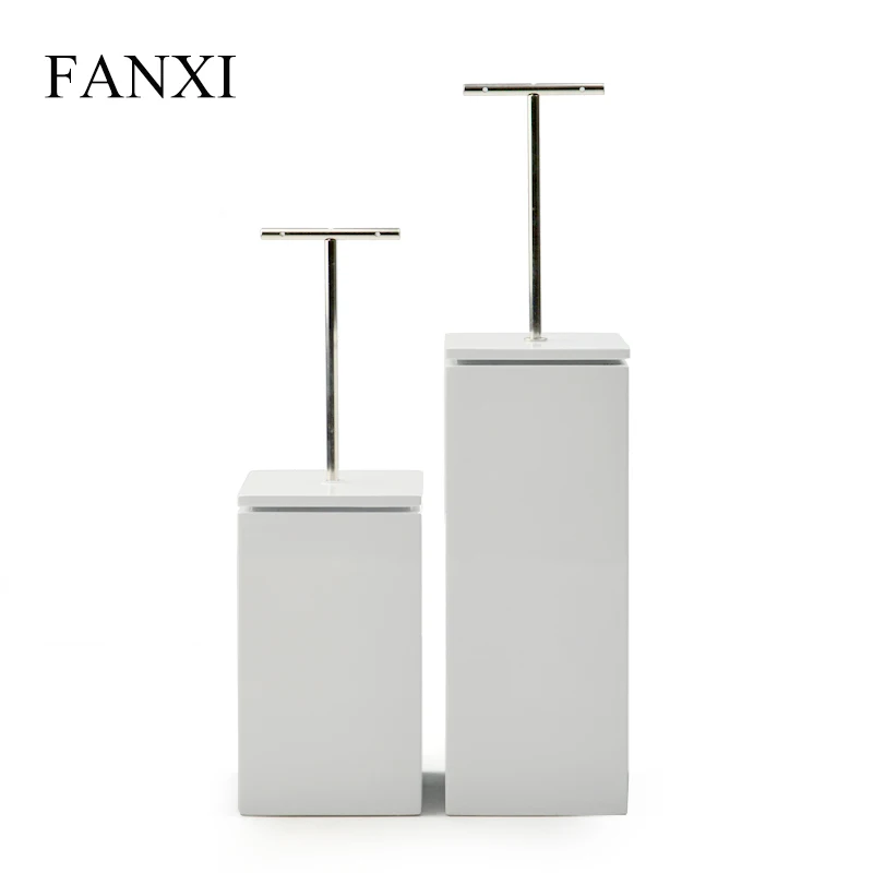 

Oirlv New White Solid Wood Jewelry Display Stand with Metal/Acrylic Ring Stand Dangle Earrings Display Holder Showcase Exhibitor