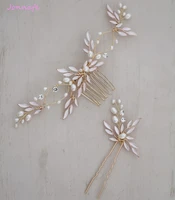 jonnafe boho gold leaf bridal hair comb wedding headband hair accessories freshwater pearls women jewelry hair piece