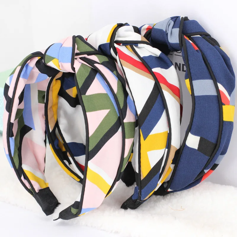 4 шт./лот широкий ободок для волос с цветочным принтом двухслойные полосатые