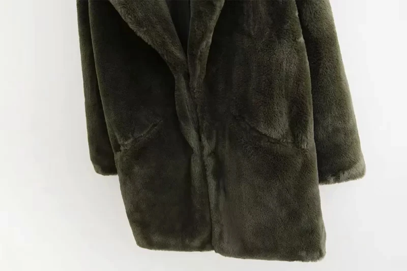 Зимнее зеленое меховое пальто для женщин, теплое длинное пальто, уличная одежда с длинным рукавом, толстое плюшевое пальто, верхняя одежда, Женское пальто из меха кролика
