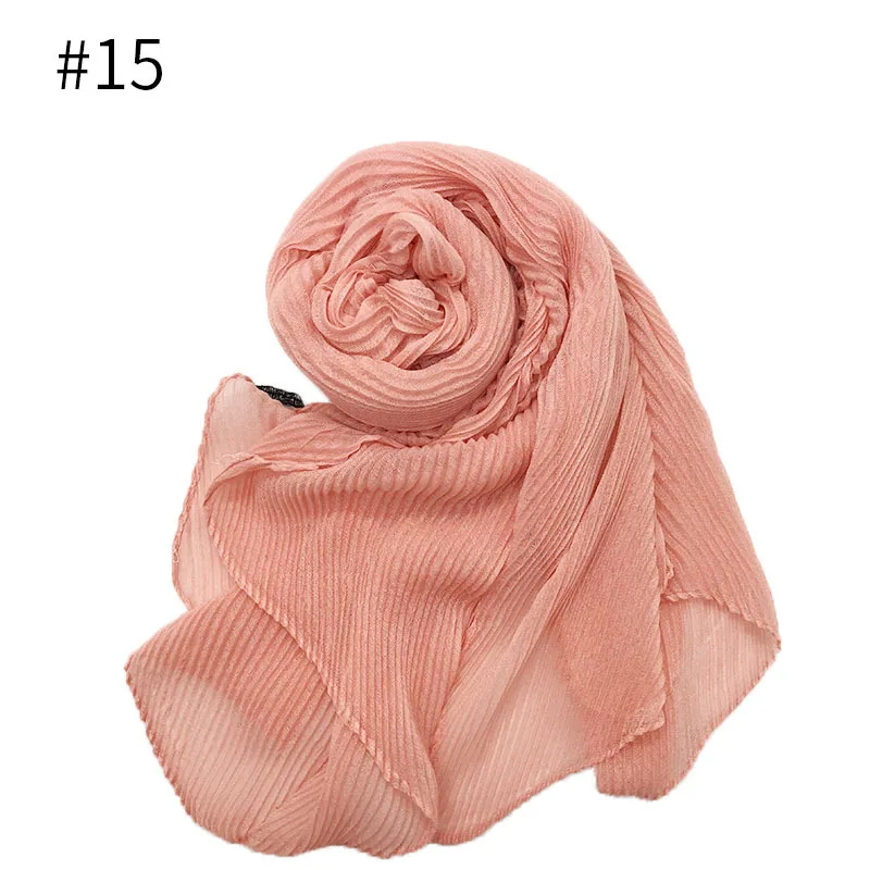15 pink Модный плиссированный Макси хиджаб шарф элегантный длинный шаль обернуть простой мусульманский хиджаб женские плиссированные шарфы шали Мягкий шарф 26 цветов - Цвет: 15 pink
