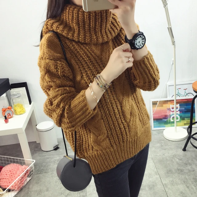 Модная женская новая осенне-зимняя водолазка свитер большого размера плетеное