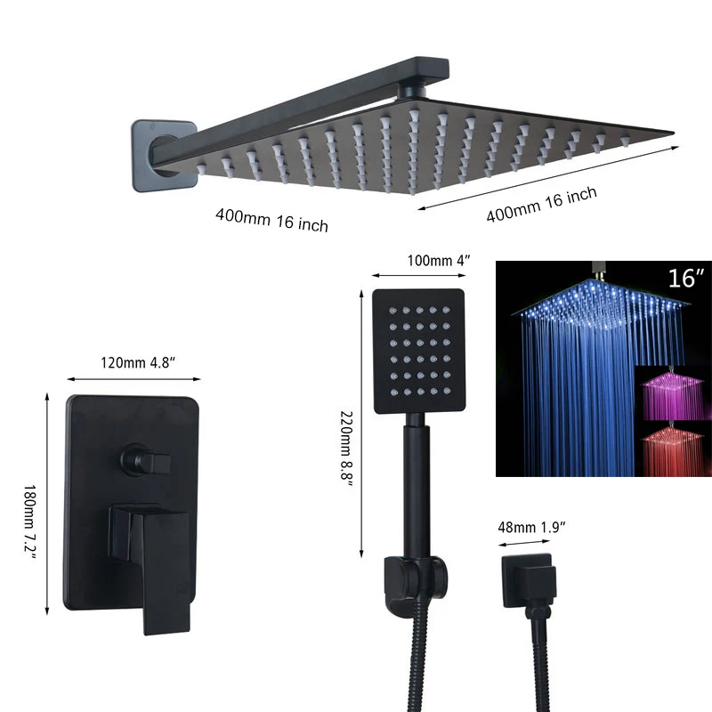 LED 16 Shower Set JIENI 8 10 12 16 дюймов черная живопись ультра-тонкая душевая головка Настенный Ванная комната ливневый смеситель набор светодиодный и ручная насадка для душа - Цвет: LED 16 Shower Set