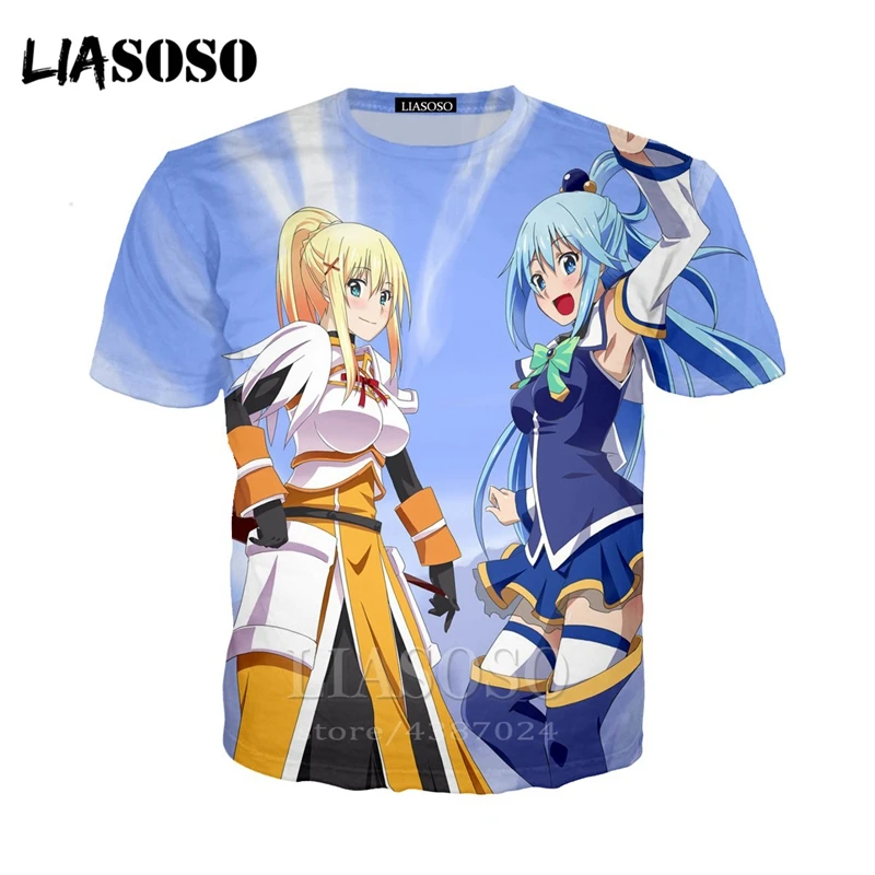 LIASOSO/Новинка Аниме Konosuba Kawaii Футболки с 3D принтом Футболка унисекс Megumin Косплей