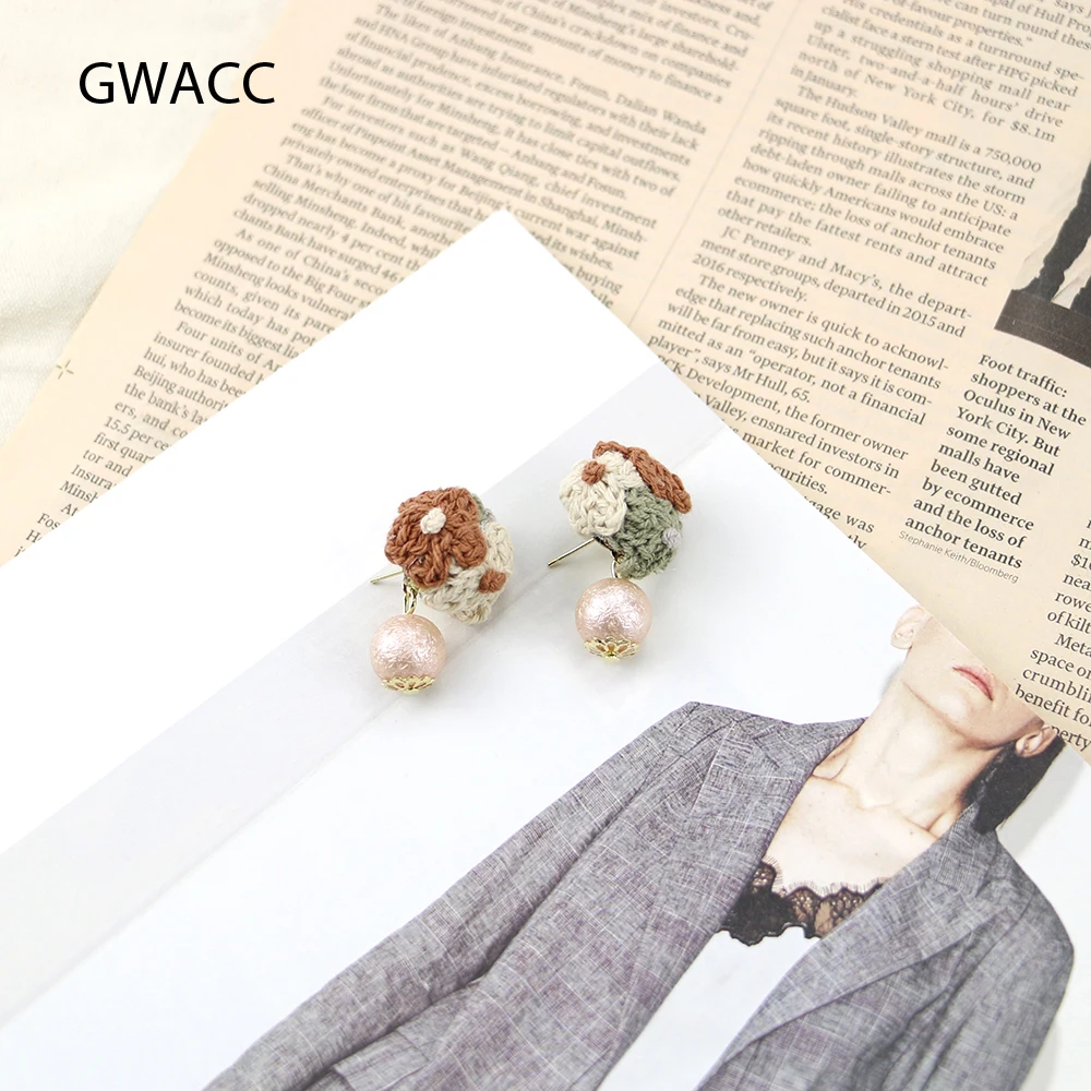 GWACC шерстяные жемчужные серьги с цветочным узором цветные Серьги-капли для