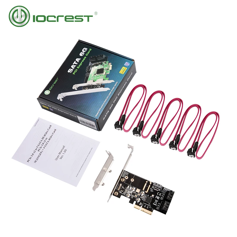 Плата контроллера IOCREST SATA III 6g 5 портов PCIe 3 0x4 плата расширения с низкопрофильным