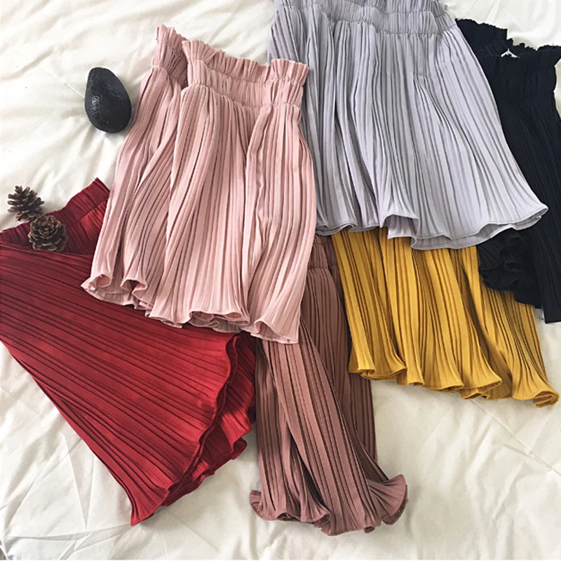 Женская плиссированная юбка в стиле ретро шифоновая с кружевным подолом и поясом