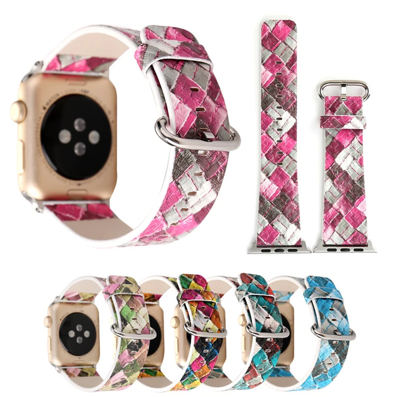Многоцветная Бриллиантовая решетка узорная лента для Apple Watch 38 мм 42 кожаный