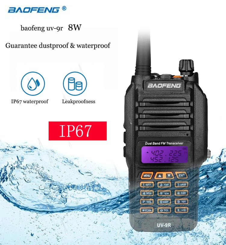 Настоящий ip67 Водонепроницаемый vox ham Радио uv 9r baofeng высокая 8 Вт для 10 км cb радиостанции uhf 400-520 МГц vhf 136-174 МГц baofeng uv-9r