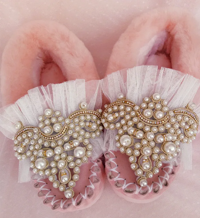 Winter fashion custom plus velvet warm cotton boots ladies sweet princess pink rhinestone pearl hair one shoes. | Обувь
