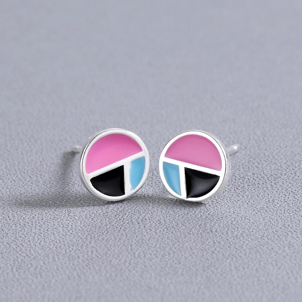 Kinitial New Design Coin Shaped Stud Earrings in Enamel Colorful Silver Metal Accessory For Girls Women Earring Jewelry | Украшения и