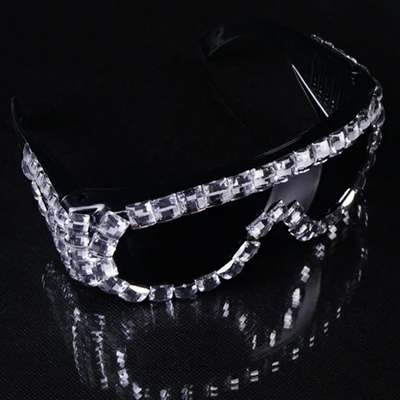 

Tide cool silver red lighting Crystals stones glasses ornament nightclub bar singer dance performance Accessories Sunglasses