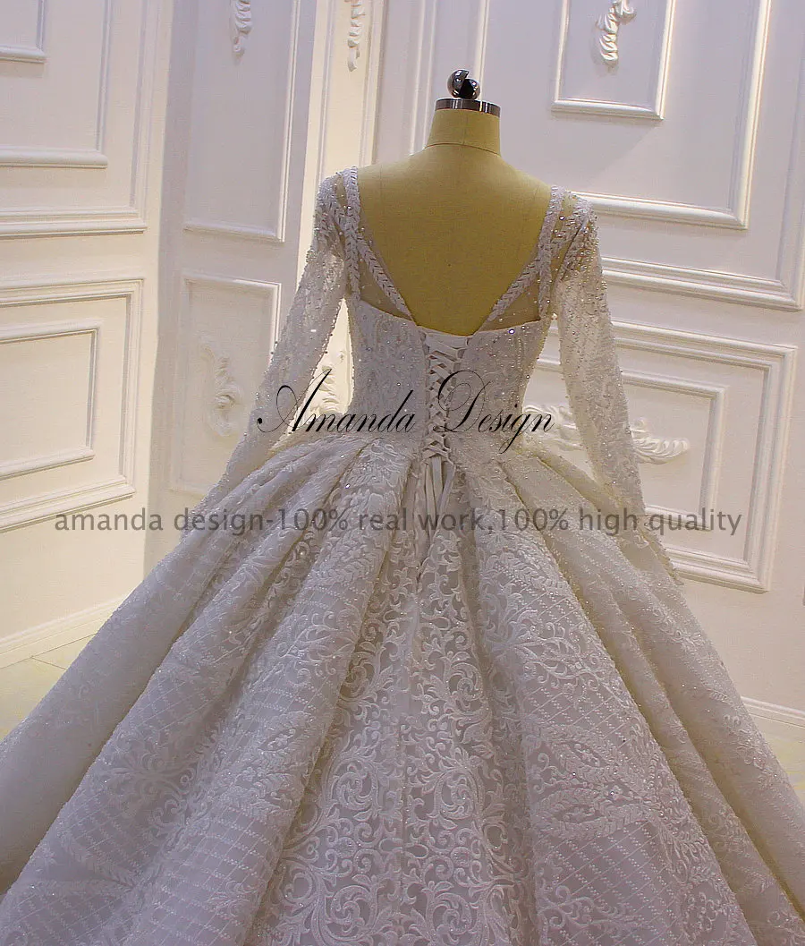 Аманда дизайн robe De mariage 2021 длинный рукав роскошное кружевное Бисер свадебное