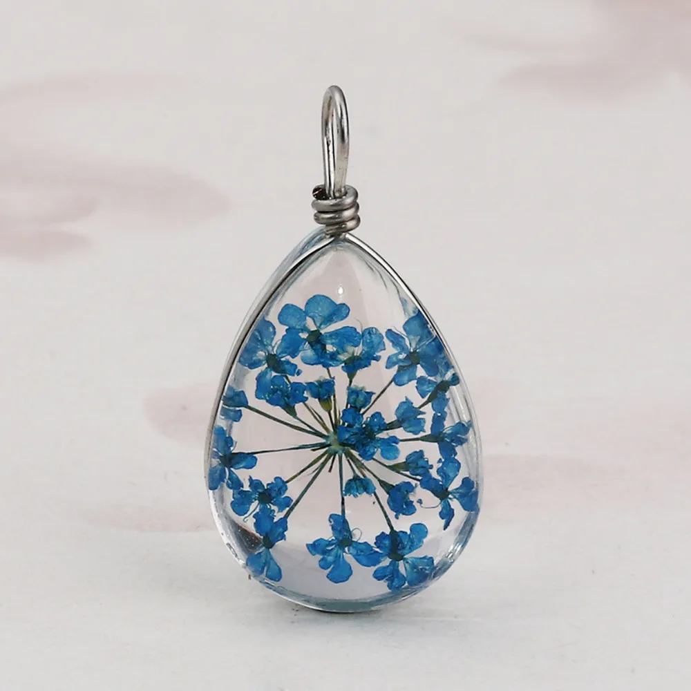 DoreenBeads стеклянный и сушеный цветок Подвески Подвеска в виде капли воды синий