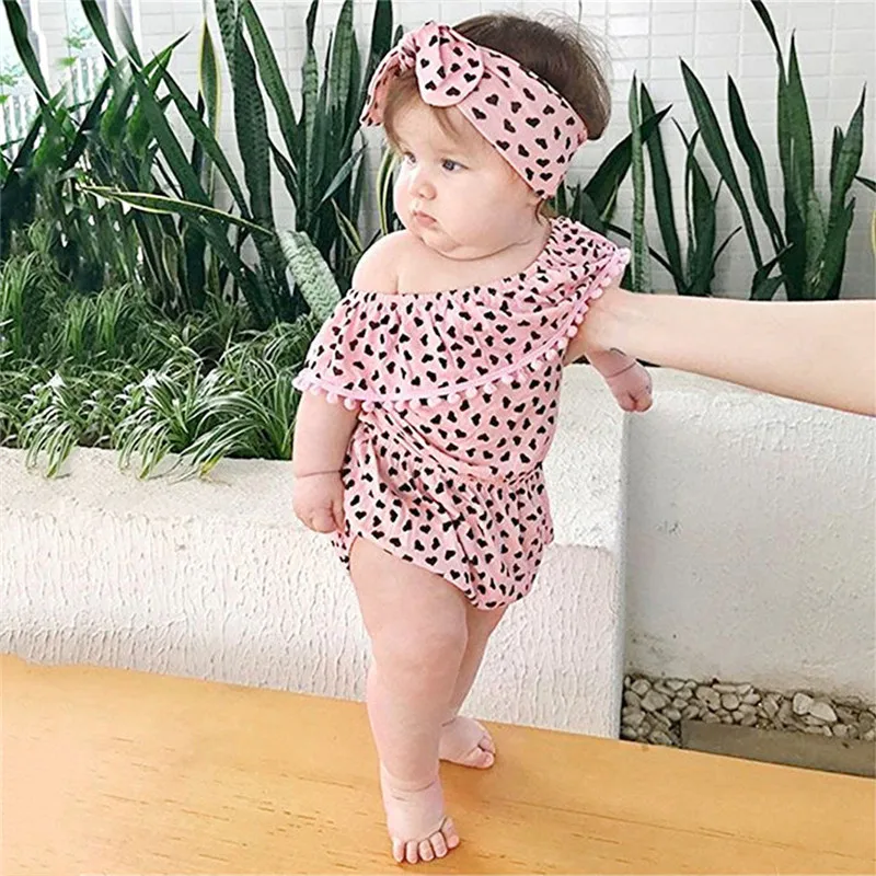 Летний костюм для девочек новинка 2019 2 шт. Детский комбинезон маленьких + повязка