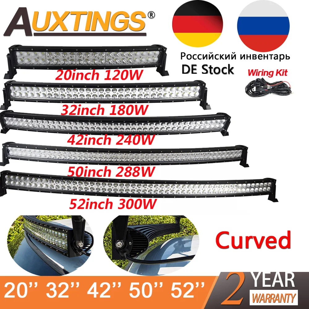 Auxtings 21 32 42 50 52 Inch Curved Led Light Bar COMBO 120W 180W 240W 300W Dual Row Driving Offroad Car Truck 4x4 SUV ATV 12V