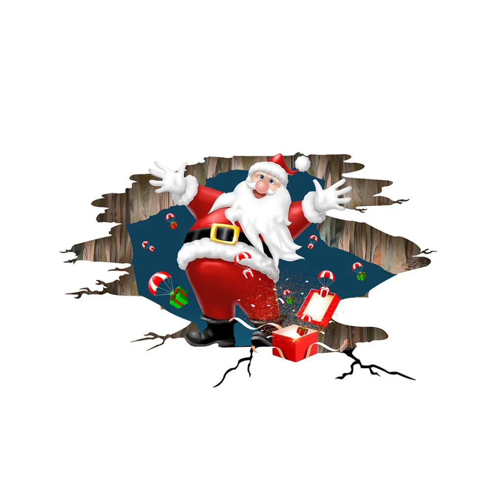 3D Merry Christmas настенная декоративная наклейка подарок Санта-Клауса 3D окно пол съёмная виниловая наклейка Рождественское украшение