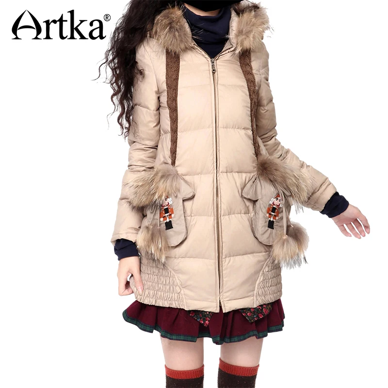 ARTKA парка с вышивкой женская зимняя куртка 2018 Лоскутная Верхняя одежда капюшоном