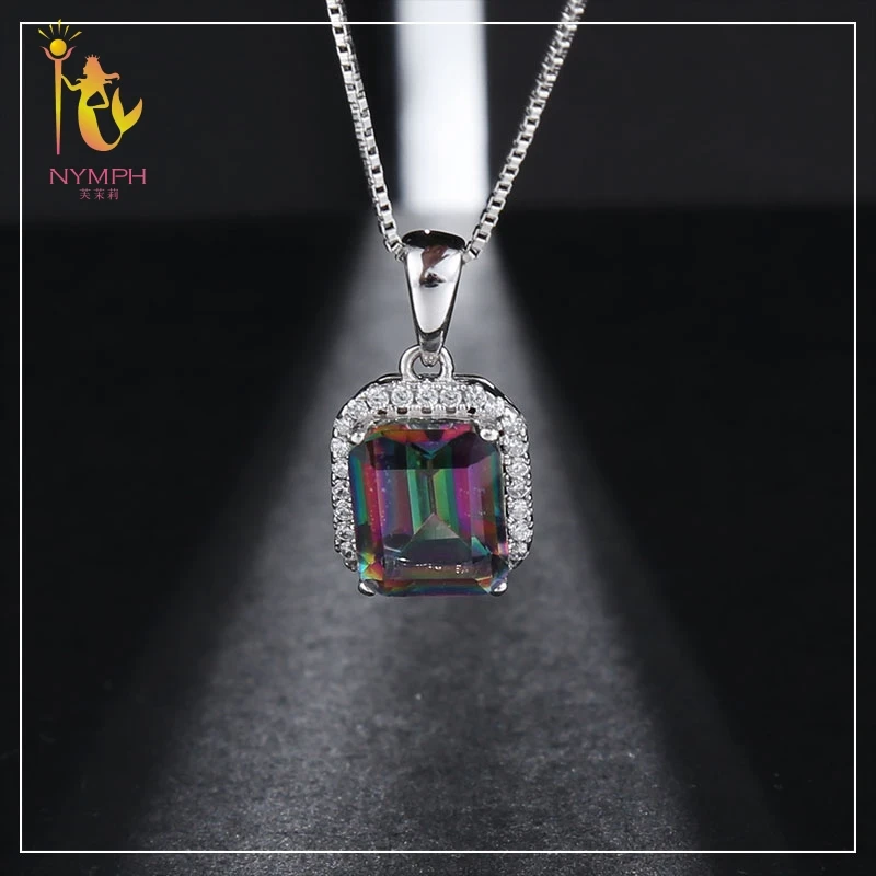 Женское колье из серебра 925 пробы с радужным Мистик топазом|nymph jewelry|party party partyparty