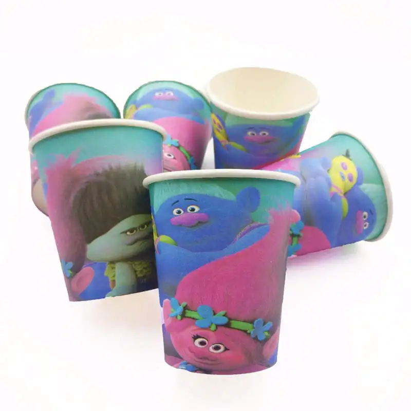 cups 10pcs Тролли С Днем Рождения украшения Дети тарелка чашки соломы салфетки Лут сумки одноразовые посуда события вечерние принадлежности сувениры - Цвет: cups 10pcs