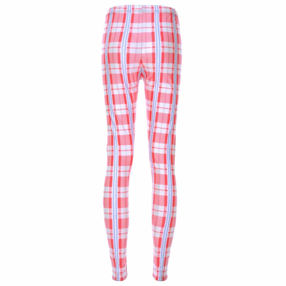 Модные леггинсы в красную клетку с цифровой печатью брюки-карандаш размера плюс