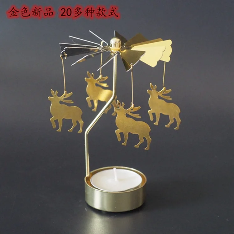 fawn deer elk Серебряные золотые подсвечники вращающиеся романтические вращающиеся карусели чайный светильник подсвечник Ужин свадебный бар вечерние светильник ing - Цвет: fawn deer elk