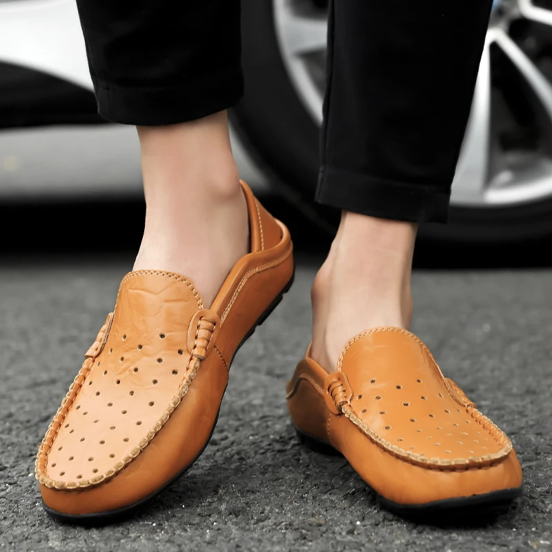 

GRAM EPOS Summer Air Soft Casual Shoes Men Loafers Cowhide Split Leather Shoes Men Flats Gommino Driving Shoes Dress Trainers