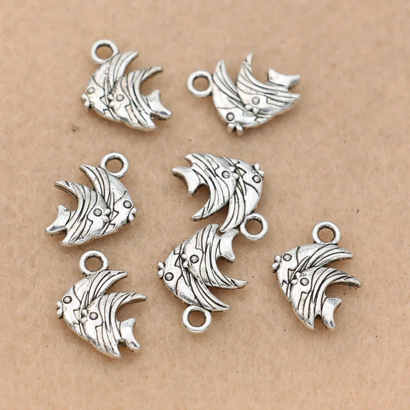 10 шт. Античная Посеребренная Подвеска-талисман с рыбой подходит браслет ожерелье