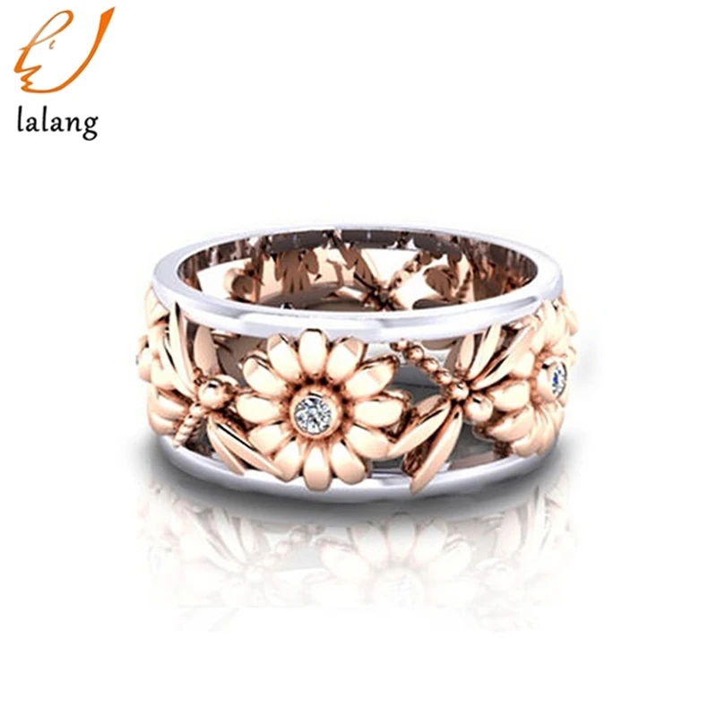 1PC Creative Copper Rings Sun Flower Pattern Rose Gold Double Color Simple Birthday Gift For Woman Fashion Jewelry 374478 | Украшения и
