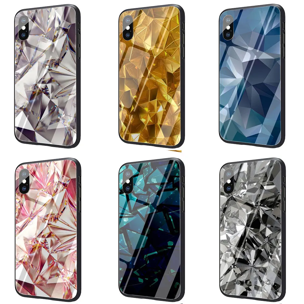 Чехол из ТПУ с черным и золотым алмазным закаленным стеклом для iPhone SE 2020 11 Pro X или