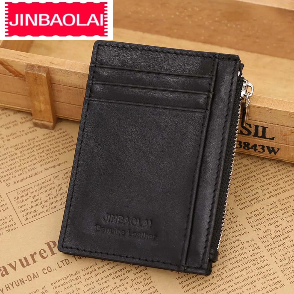 Кошелек JINBAOLAI мужской из натуральной коровьей кожи на молнии с отделением для