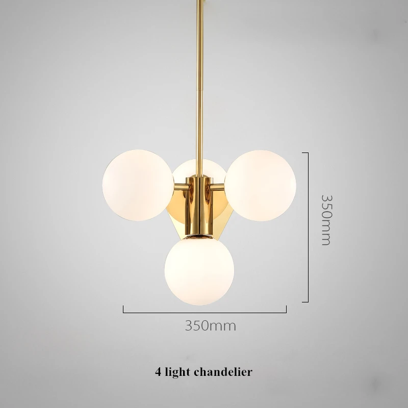 4 light chandelier Скандинавский блеск пластина золотой металл светодиодная люстра G9 Luminaria подвеска в виде стеклянного шара внутреннее освещение, люстры Led Lampapras светильники - Цвет абажура: 4 light chandelier