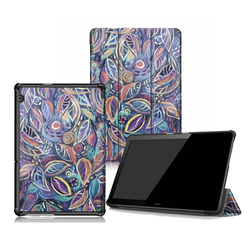 10,1 ''складной печати чехол для huawei Mediapad T5 10 Роскошный Тонкий Стенд PU случае протектор Планшеты 30 шт./лот