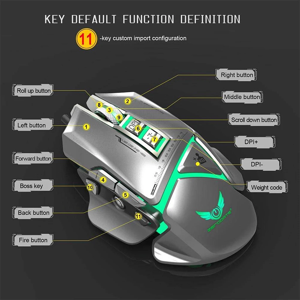 FELYBY профессиональная Проводная игровая мышь USB Дыхание LED 3200 точек/дюйм 11 кнопок