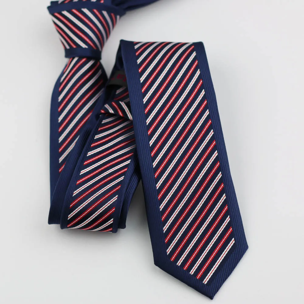 Coachella Ties Navy Blue Tie with Red White Stripe Bordered Design Necktie Microfiber Skinny 6cm | Аксессуары для одежды