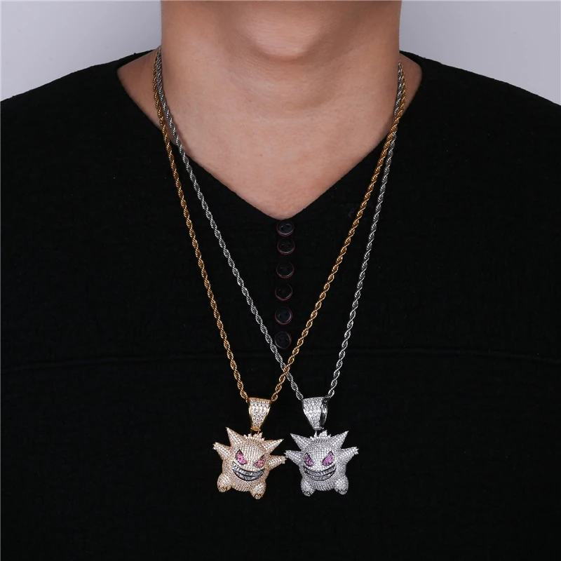 Bling Iced Out Zircon Gengar подвеска с покемоном ожерелье для мужчин Рэппер хип-хоп ювелирные аксессуары