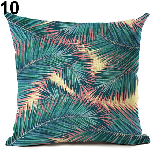 Наволочка из льна с тропическим зеленым растением и цветами|cover pillow case|pillow caselinen