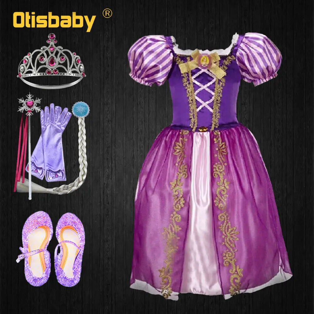 F OTISBABY/летнее платье для девочек; Рождественский карнавальный костюм Рапунцель; Детские бальные платья Снежной Королевы; детское платье Эльзы с цветочным узором для девочек - Цвет: F