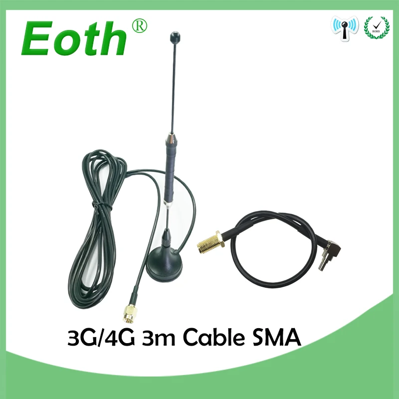 Eoth 10pcs 4G LTE Antenna 10dbi SMA Male Connector Aerial 698-960/1700-2700Mhz IOT magnetic base 3M Clear Sucker Antena