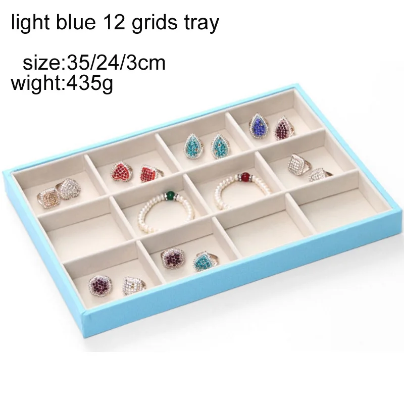 lightblue 12gridtray Пять стилей, пять цветов, бархатный лоток для ювелирных изделий, чехол для демонстрации, чехол, ожерелье, кольца, браслет, чехол для демонстрации, Органайзер - Цвет: lightblue 12gridtray