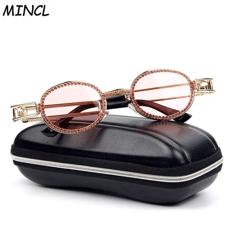 Маленькая оправа солнцезащитные очки со стразами женские брендовые зеркальные
