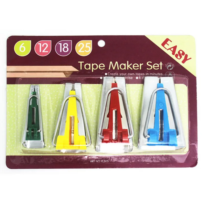 

1Set of 4 Size Fabric Bias Tape Maker Tool 6mm 12mm 18mm 25mm Sewing Quilting Binding Hemming Tool Set (AA7044)