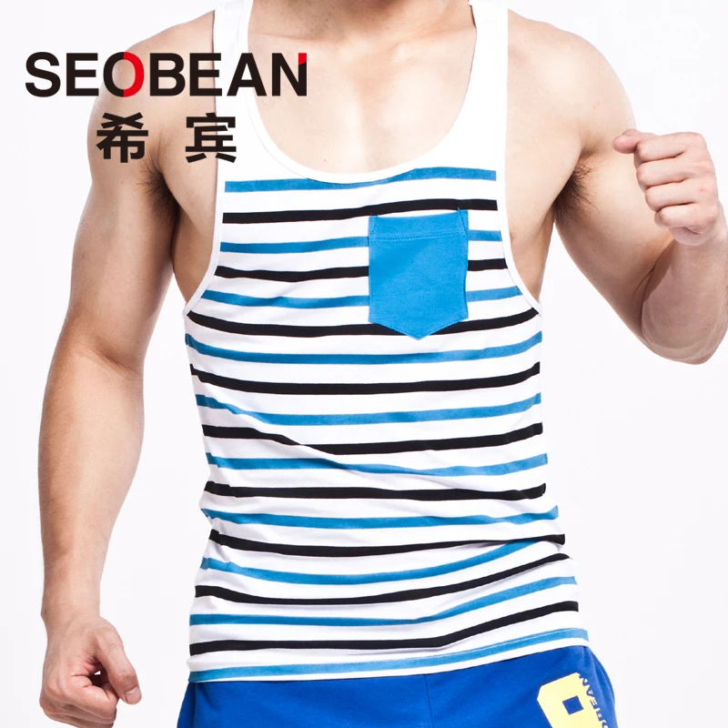 SEOBEAN новые мужские майки летние модные хлопковые топы полосатые тонкие без