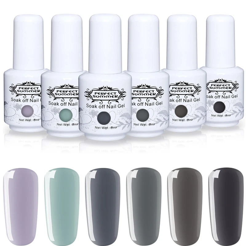 Идеальный летний 6 шт. классический серый серии ногтей Гель лак Soak Off длительный