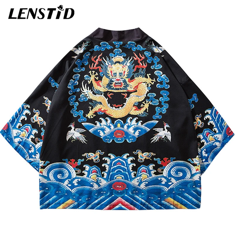 Мужское кимоно в стиле Харадзюку LENSTID тонкое японское хип хоп летняя уличная