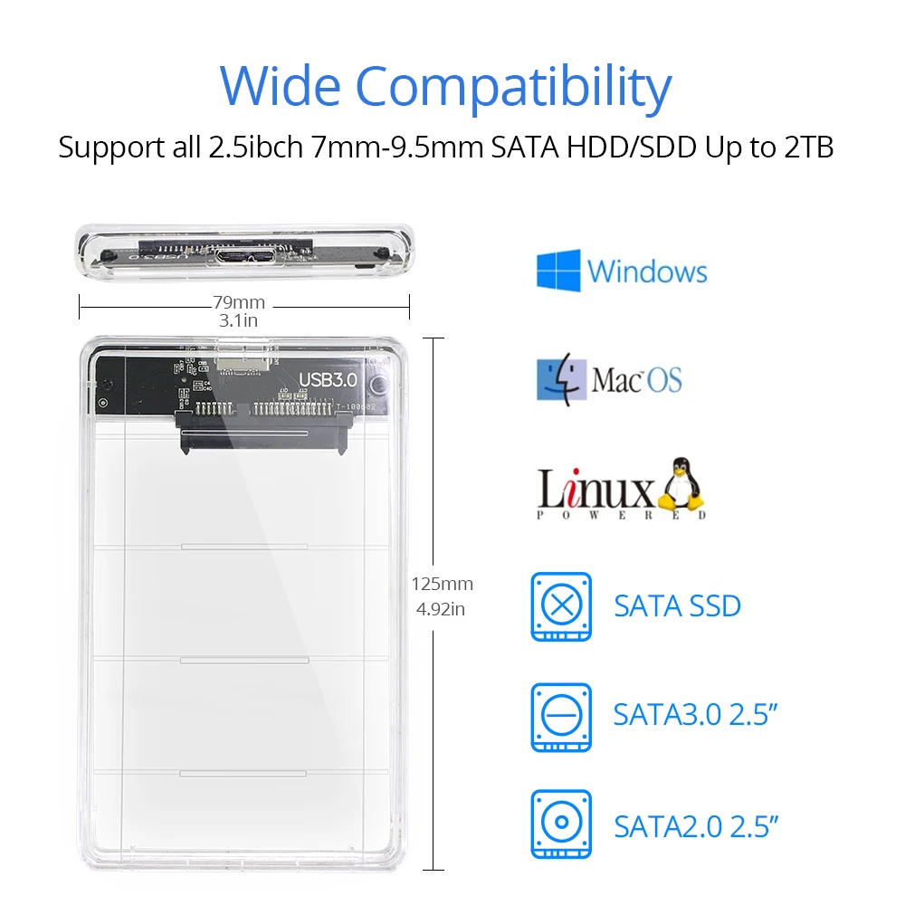 TISHRIC прозрачный корпус для жесткого диска Caddy Box HDD 2 5 SSD SATA USB 3 0 адаптер жесткий
