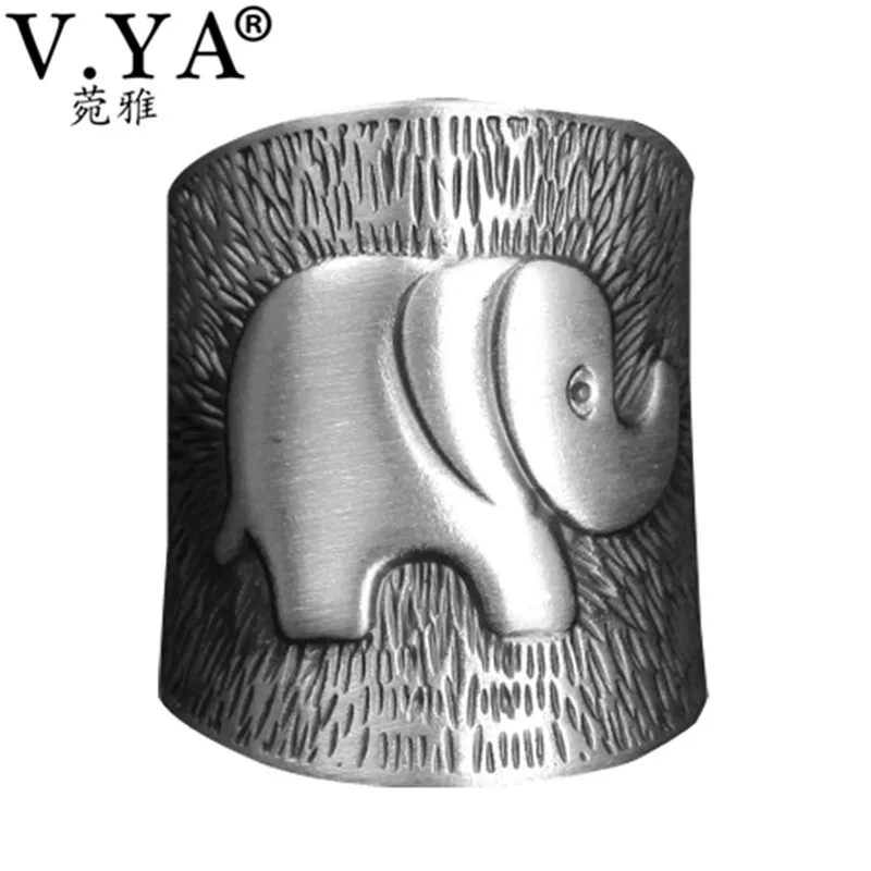 

V.YA Solid 990 Sterling Silver Elephant Rings for Women Men Retro Animal Open Ring Women's Fashion Jewelry High Quality