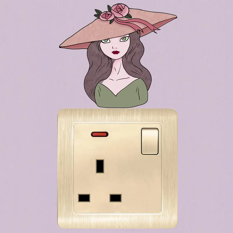YOJA Cartoon Girl Wearing Big Hat PVC Switch Sticker Leisure Life Pastoral Style Decor Wall Decal High-quality 8SS1397 Дом и сад